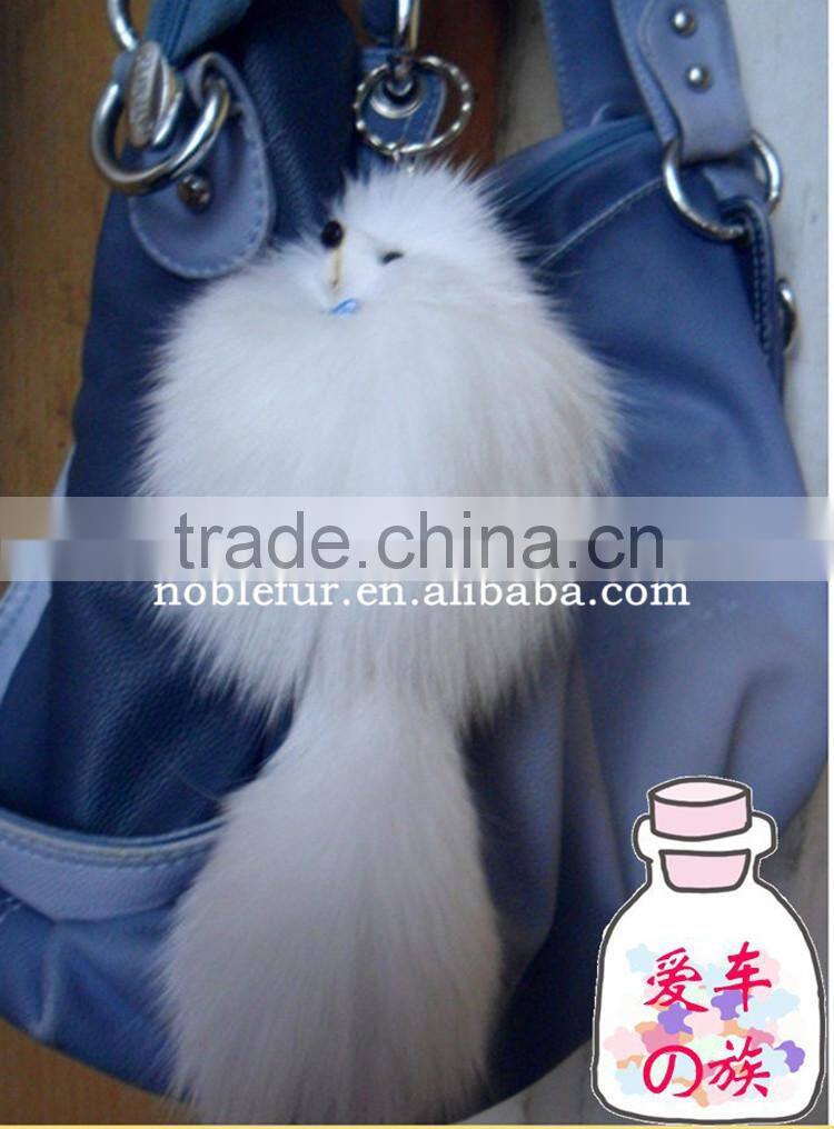New Arrival White Small Fox Fur Keychain For Mobile Natural Real Fox Fur