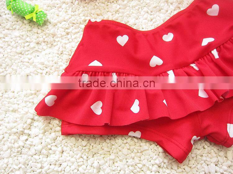 2015 Mom and Child Swimwear Lovely Falbala Heart Pattren Bikini Kids Two Piece Swimsuit