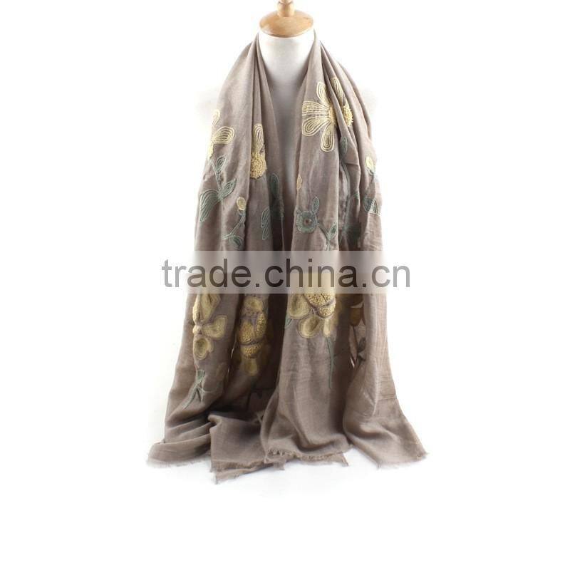Fashion Ladies Charm Flower Embroidery Cotton Hijab Muslim 2016 Scarf