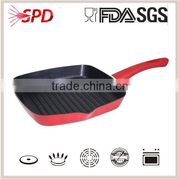 aluminum red round double side grill pan with removable handle