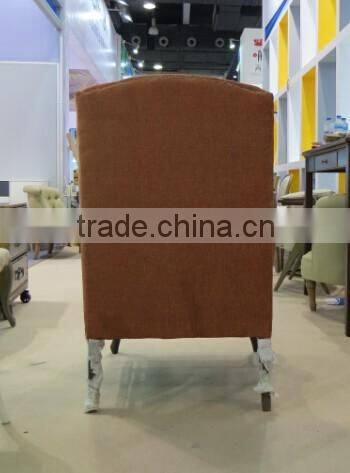 French style oak wood wing back single seater fabric sofa chairs