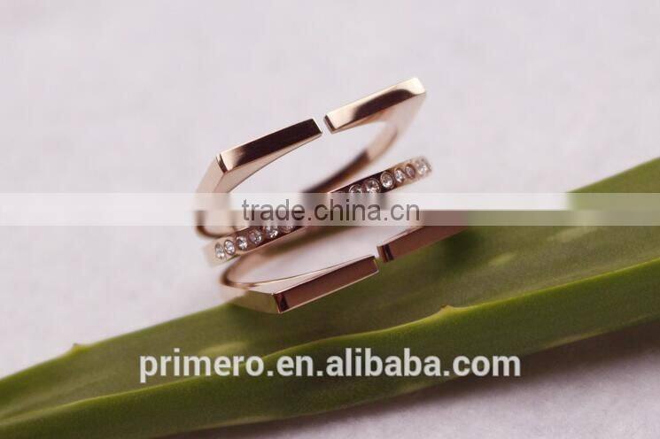 New Personalized stainless steel 3 layers inlay crystal finger rings for women