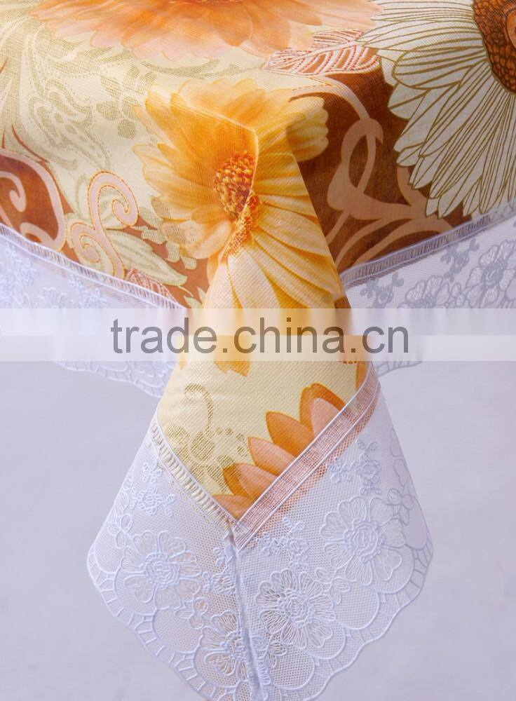 PVC/PEVA lace tablecloth with flannel backing, high quality & waterproof & oil proof