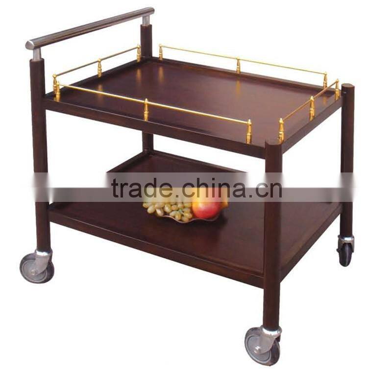 for hotel air restaurant yiyongjia with four wheel 2 layers wooden wine service liquor trolley international spirits