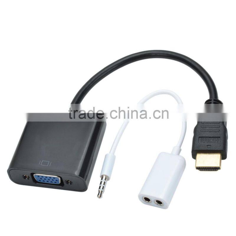 CHEERLINK HDMI Male to VGA Male Cable + Bisected Audio Cable Set - Black (22.5cm)