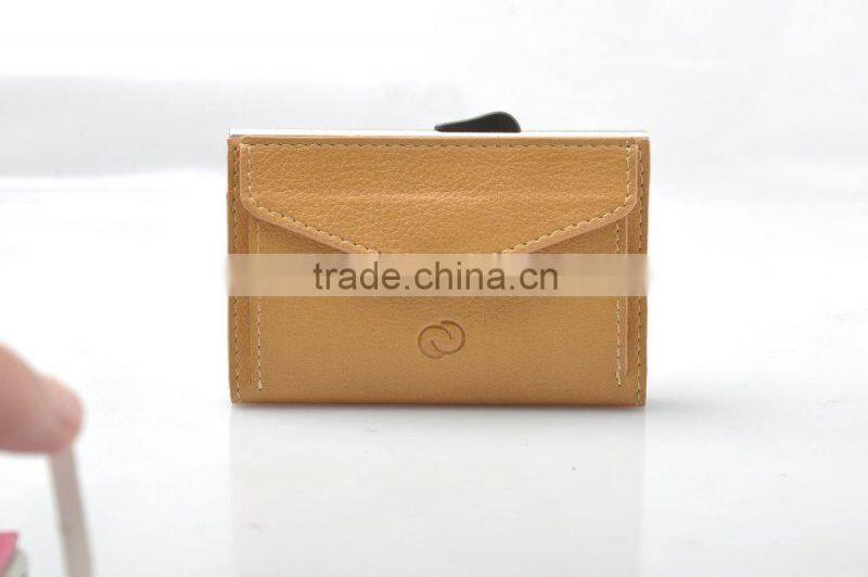 New black RFID blocking PU men's rfid wallet aluminum brown