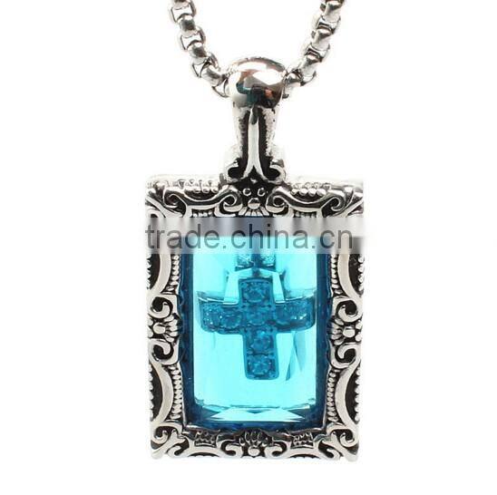 Yiwu man titanium stainless steel cross blue gemstone pendant