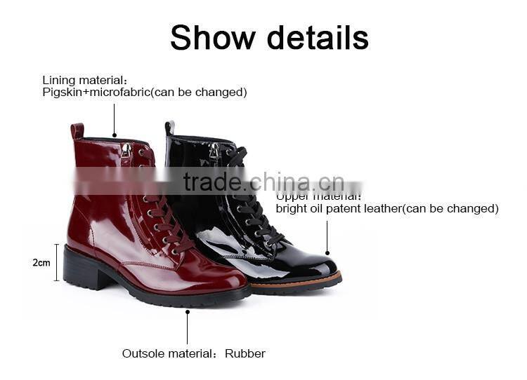 Customized high quality low thick heel casual ankle boots shoes 2016