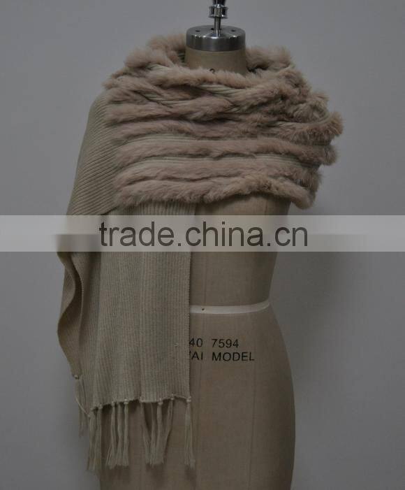 women fashion knitted real rabbit fur scarf LK16F017