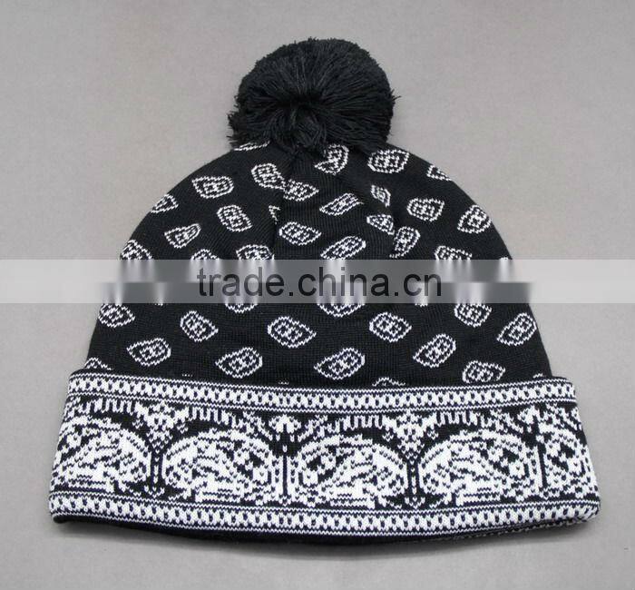 100%ACRYLIC JACQUARD BEANIE HAT POMPOM BEABIE HAT