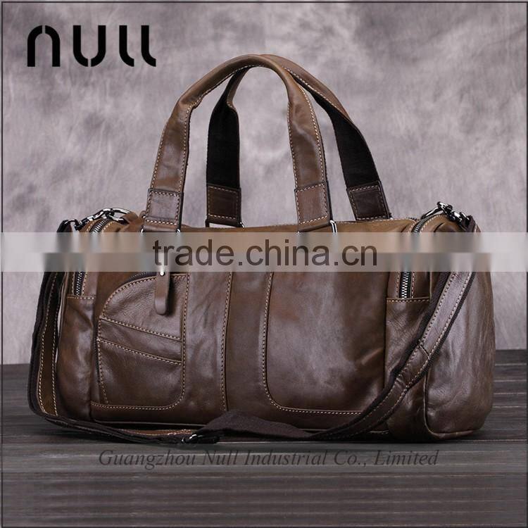 New stylish promotional custom waterproof vintage oil genuine leather travel duffle bag for men