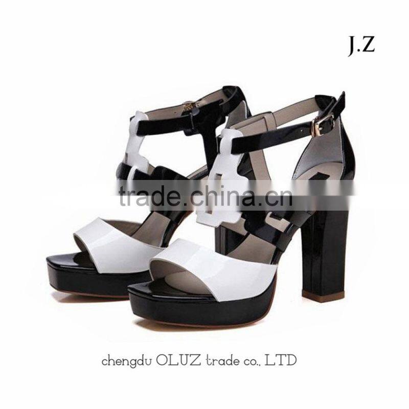 YX01 flocking high heel 2cm platforms patent pu upper sandals shoes, wedding sandal, Roman sandal for girls