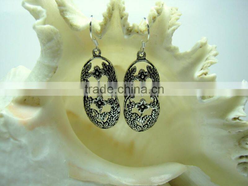 Oxidized Leaf Filigree Designer Sterling Silver Earring Jewelry, Oxidized 925 Sterling Silver Jewelry