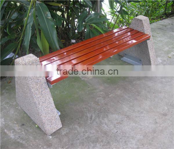 Cement stone outdoor public bench wooden commercial bench