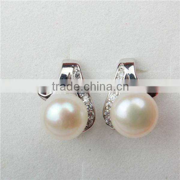 Freshwater flat pearl earrings mounting 925 silver wholesale