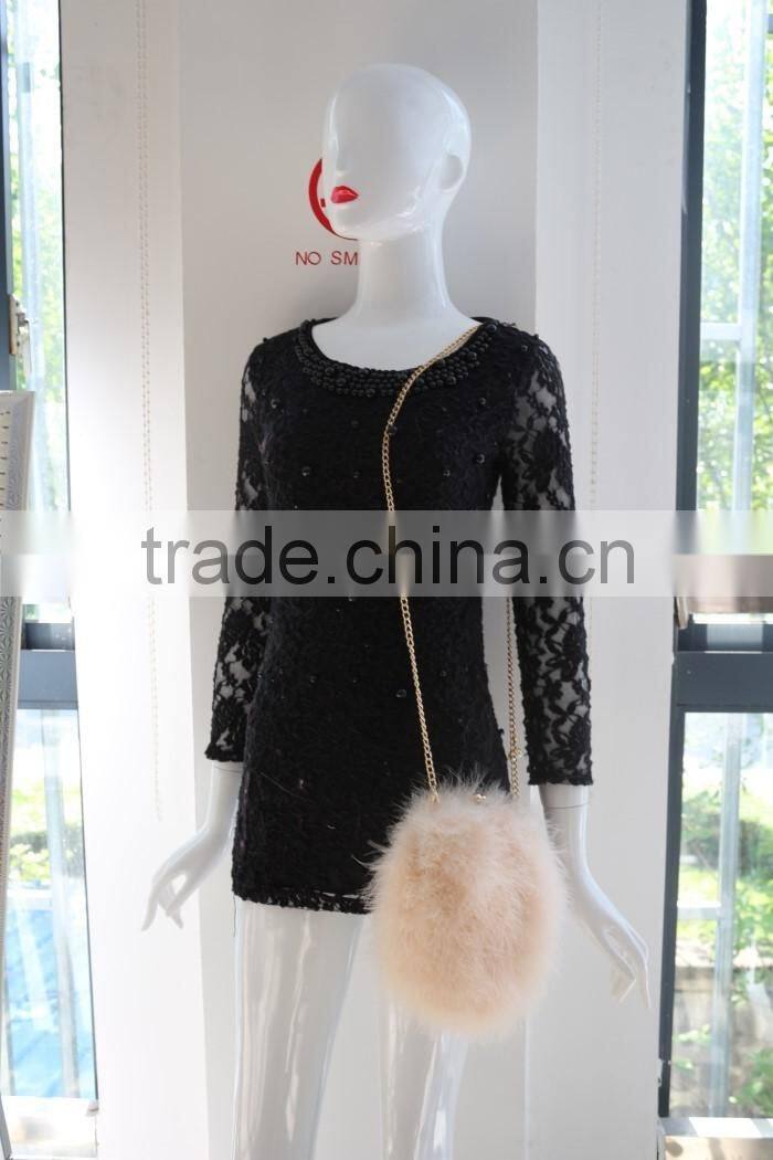 Dyed color women fashion feather fur bag turkey feather shoulder bag