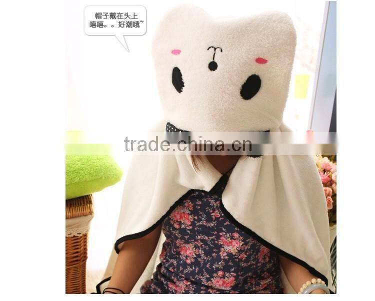 hooded cape style cartoon animal green frog model coral fleece office folding cushion blanket