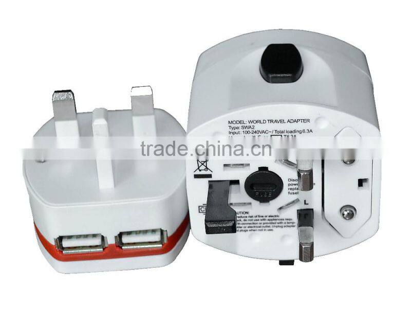 International universal travel plug adapter with dual usb charger