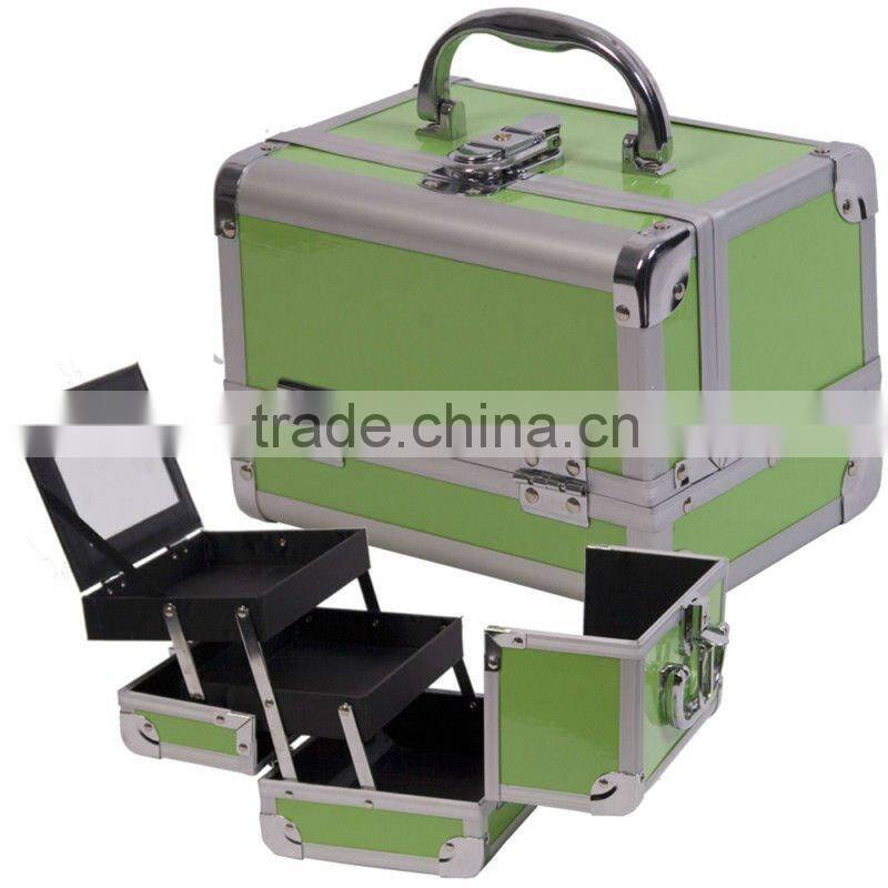 light color useful carrying combination yellow aluminum makeup case with trays