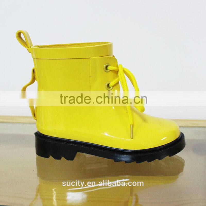 red kids jelly ankle western rubber rain boots with shoelace