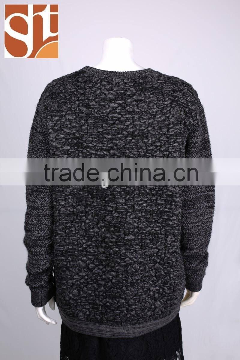New product womens' round neck long sleeve pullover wool knitted sweater with jacquard