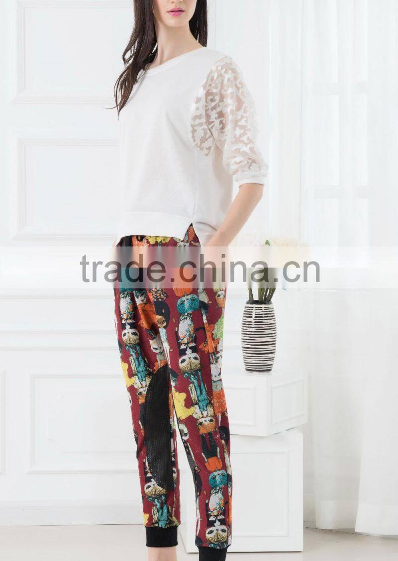 NEW ARRIVAL summer tops and blouses 2016 white lace sleeve shirt for woman chiffon fabric OEM tops cheap price