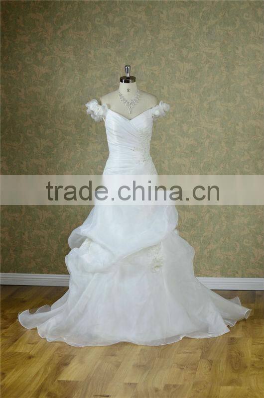 Sexy off-shoulder sweetheart handmade flower organza arab muslim wedding dress wedding gown