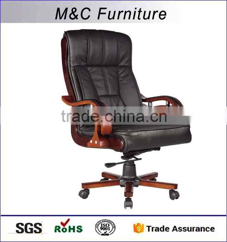 Luxuary pu material big boss executive chair with wooden armrest