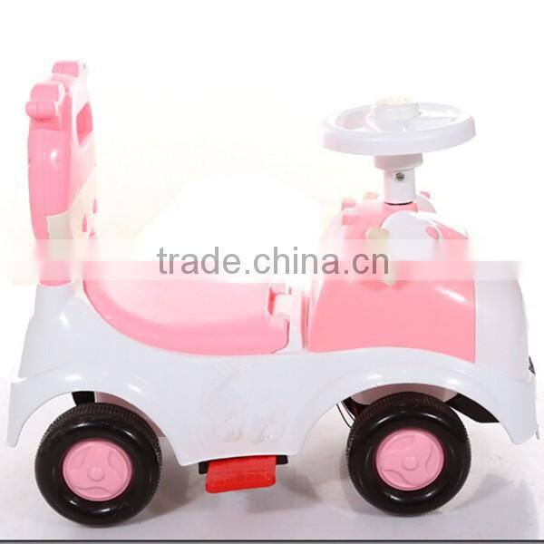 Hot sales CE approved children swing car,4 wheels cartoon cow children tricycle bicycle toys baby swing car with music
