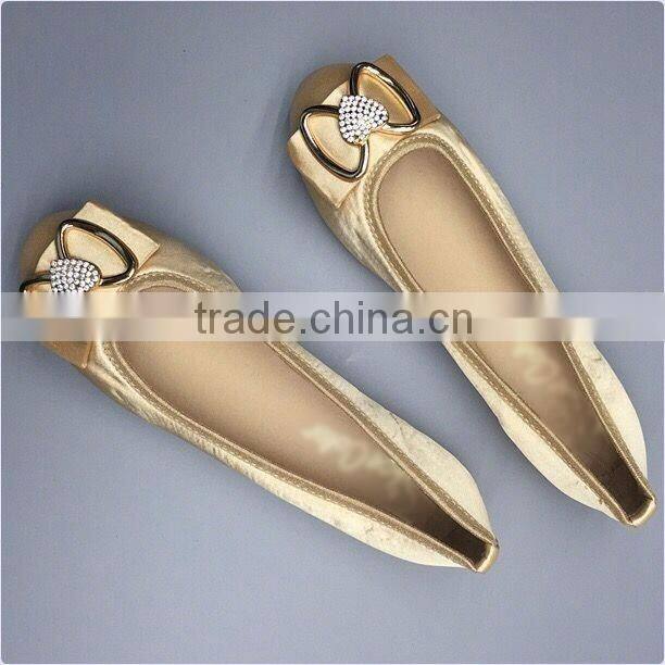 2016 stylish flats shoes china women pump shoes with heart rhinestone and bow