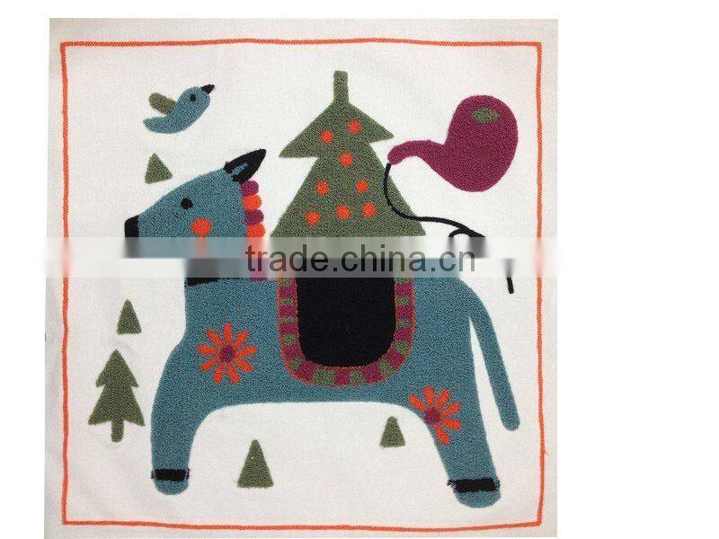 Embroidered Christmas Deer Cushion Cover