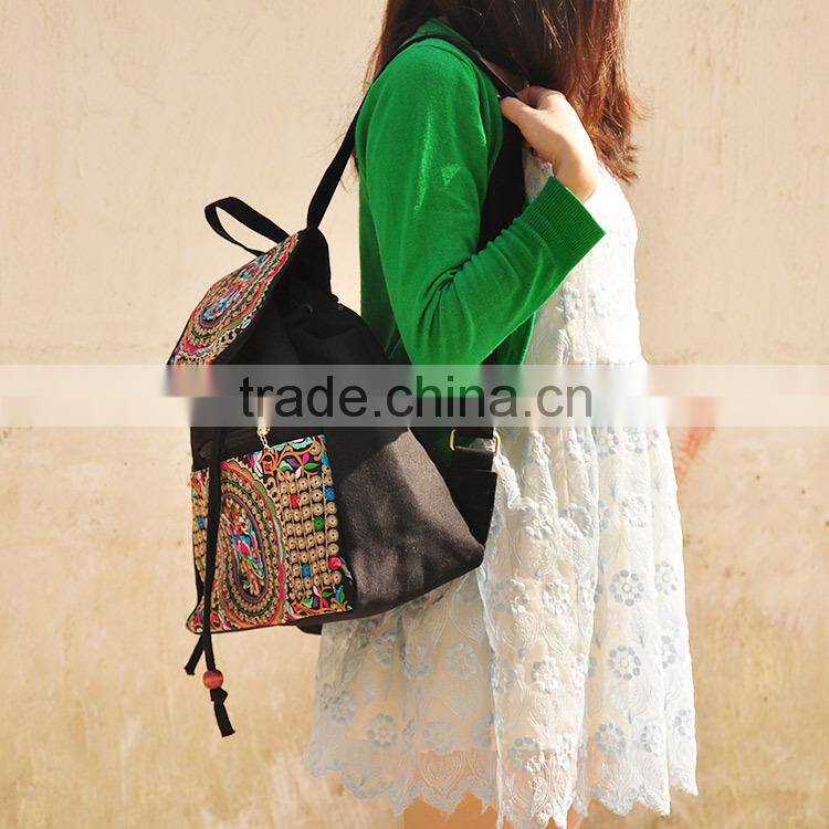 canvas ethnic embroidery woman wholesale school backpack