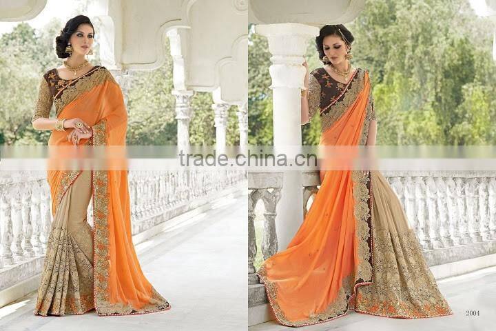 Green Georgette On Net Saree