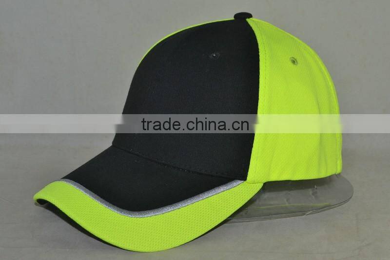 Guangzhou hat factory professional custom 100% polyester black/green stitching baseball cap
