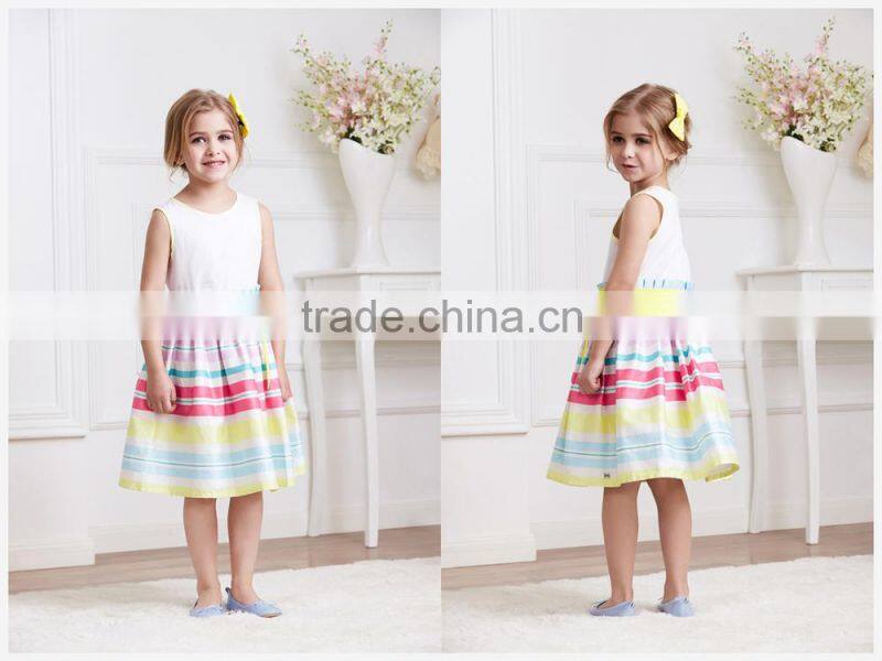 Kids wear 2015 little girl rainbow dress stripe pattern for sweety