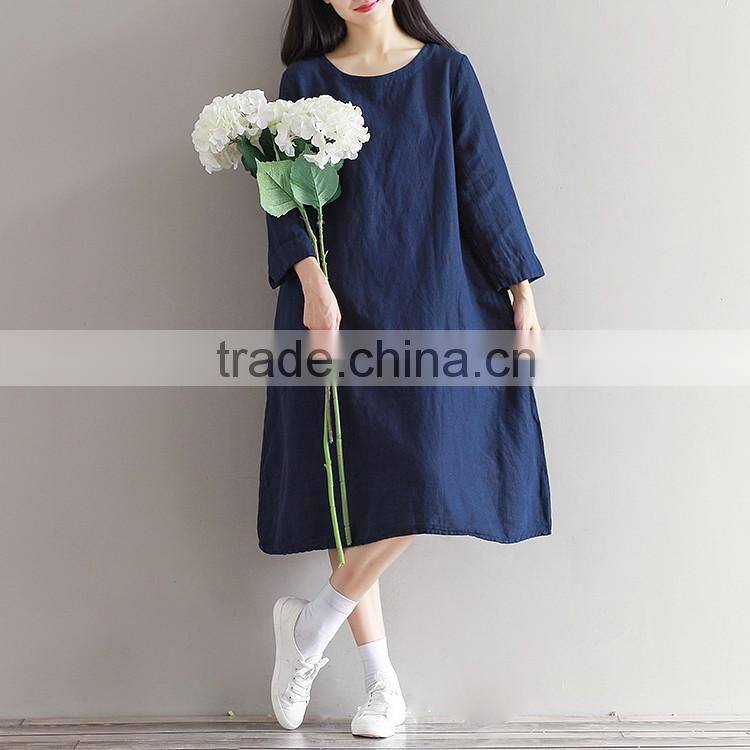 Fashion Autumn Loose Plus Size girl Maxi Dress Novelty Cotton Linen