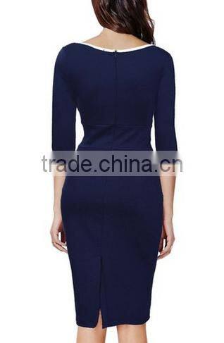 Women's Retro Navy Style 1/2 Sleeve Slim Bodycon Business Pencil Dress