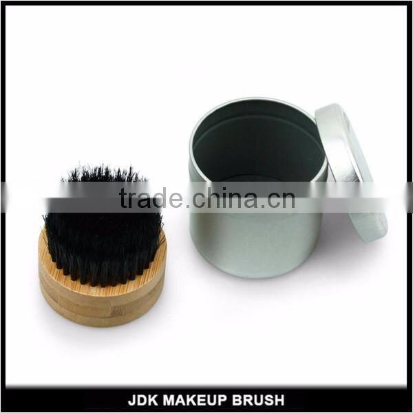 Bamboo boar bristle beard brush Black, portable tin box bearb brush with black boar bristle
