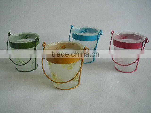 glass candle holder with metal handle