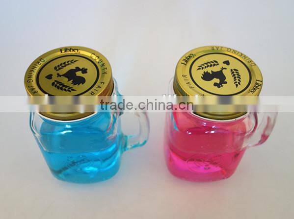 2014 new design mason jar glass jam jar with handle