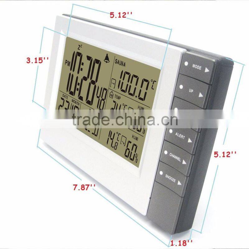 433MHz Wireless RF RCC Weather Station with Indoor Outdoor Thermometer Hygrometer Sauna Temperature Clock 3 Transmitters