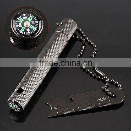 6-in-1 Flint Compass Scraper Bottle Opener Dividing Ruler Map Rangefinder