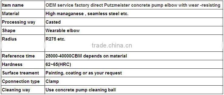 OEM service factory direct Putzmeister concrete pump elbow with wear -resisting