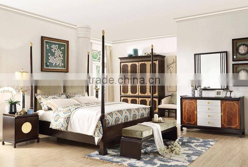 Chinese style bedroom furniture solid wood poster bed double bed