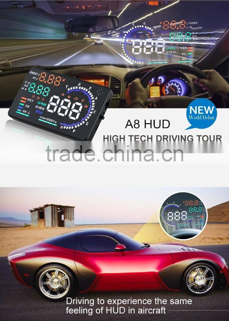 Hot-selling New Colorful Big 5.5 Display Screen Car HUD Head Up Display OBD2 Feul Comsuption/Speed/Tire Pressure Alarm Car HUD