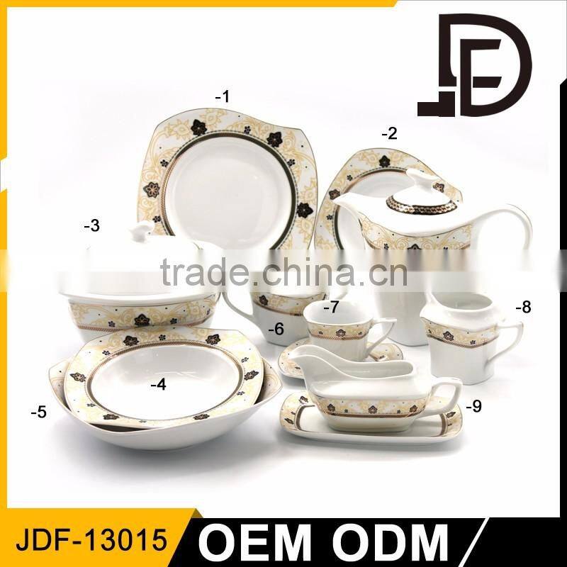Drinkware ceramic porcelain gold plated dinnerware set, gold rim dinnerware set