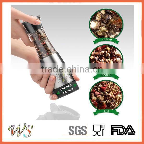 WS-PG29 9 Inches Stainless Steel salt and pepper mill with Clear Acrylic Body and Adjustable Ceramic Grinding Mechanism