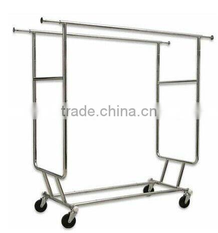 Folding Garment Rack with Double Round Tubing Hangrails