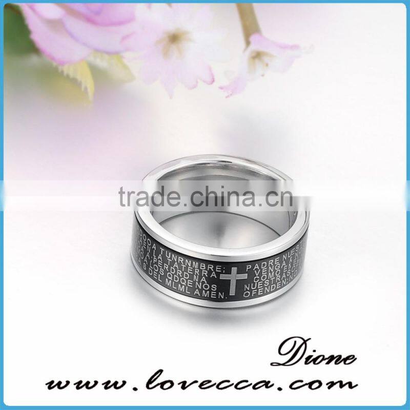 Top Quality Stainless Steel Black Ring Lord's Prayer With Cross