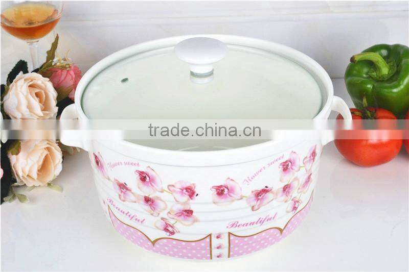9" Porcelain microwave pot with glass lid
